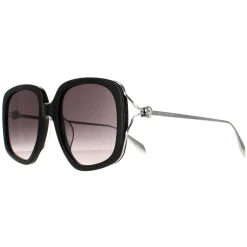 Alexander McQueen Sunglasses AM0374S 001 Black Silver Grey Gradient