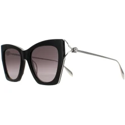 Alexander McQueen Sunglasses AM0375S 001 Black Silver Grey Gradient