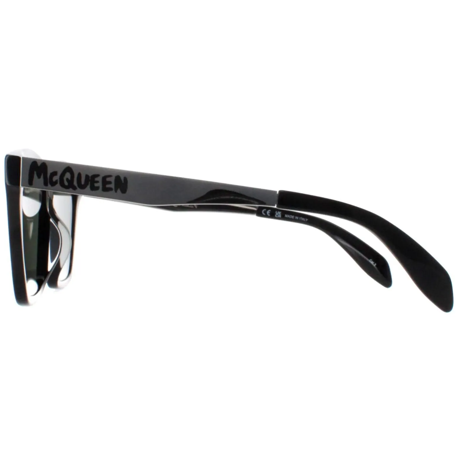 Alexander McQueen Sunglasses AM0352S 002 Shiny Black and Silver Green