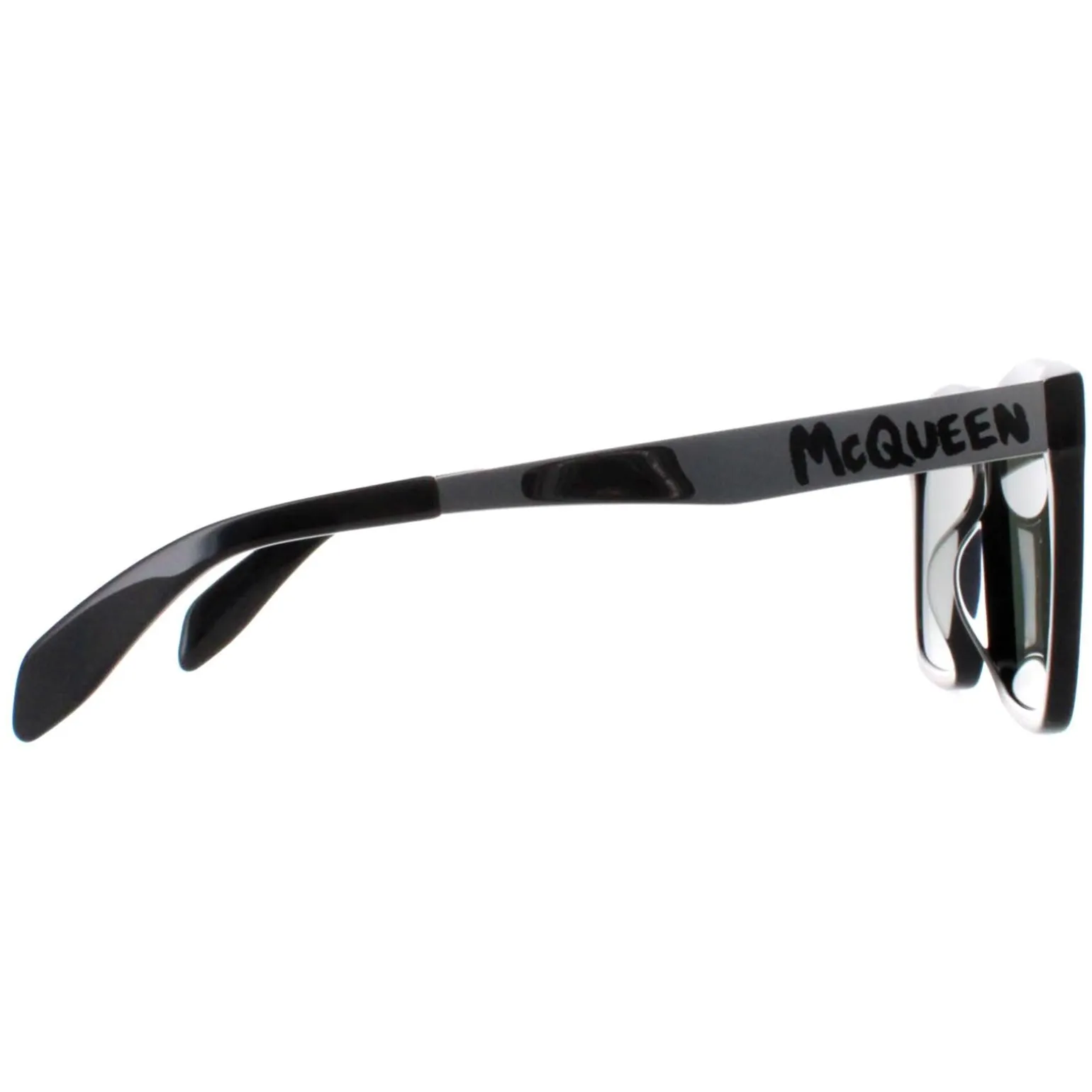 Alexander McQueen Sunglasses AM0352S 002 Shiny Black and Silver Green