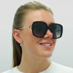 Alexander McQueen Sunglasses AM0374S 001 Black Silver Grey Gradient