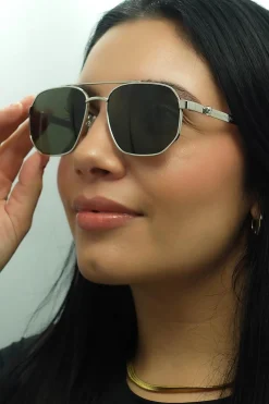 Alexander McQueen Sunglasses AM0458S 003 Silver Green