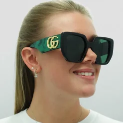 Gucci Sunglasses GG0956S 001 Black and Green Swirl Green