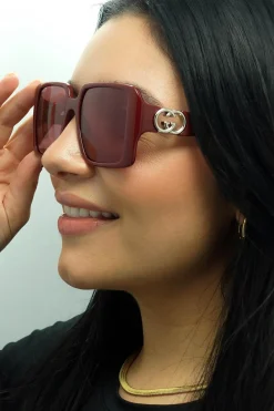 Gucci Sunglasses GG1692S 005 Black with Gold Dusky Pink w Logo Mirror