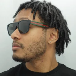 Gucci Sunglasses GG0341S 002 Black with Green and Red Stripe Grey Pola