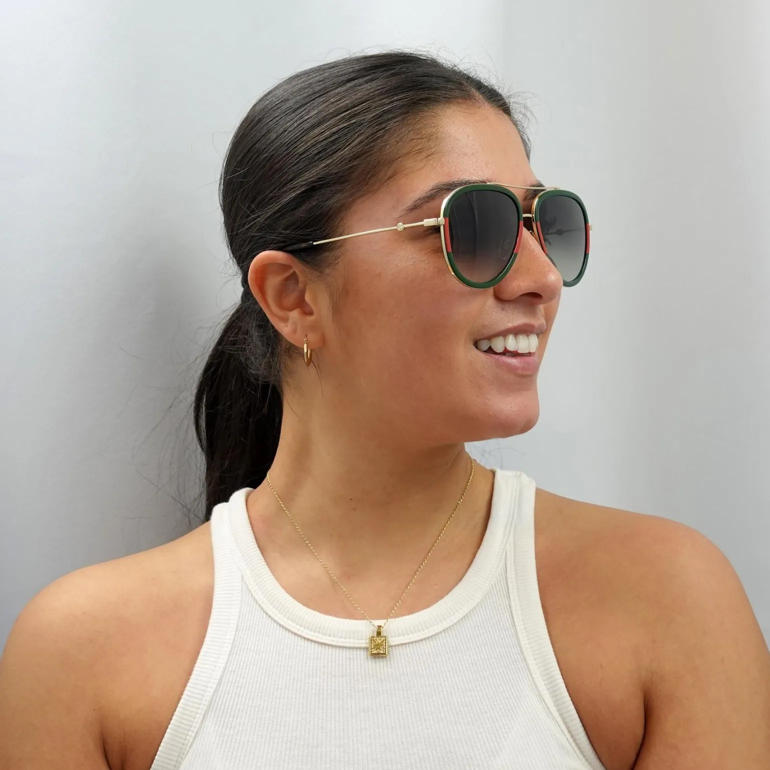 Gucci Sunglasses GG0062S 003 Gold Green Red Green Gradient