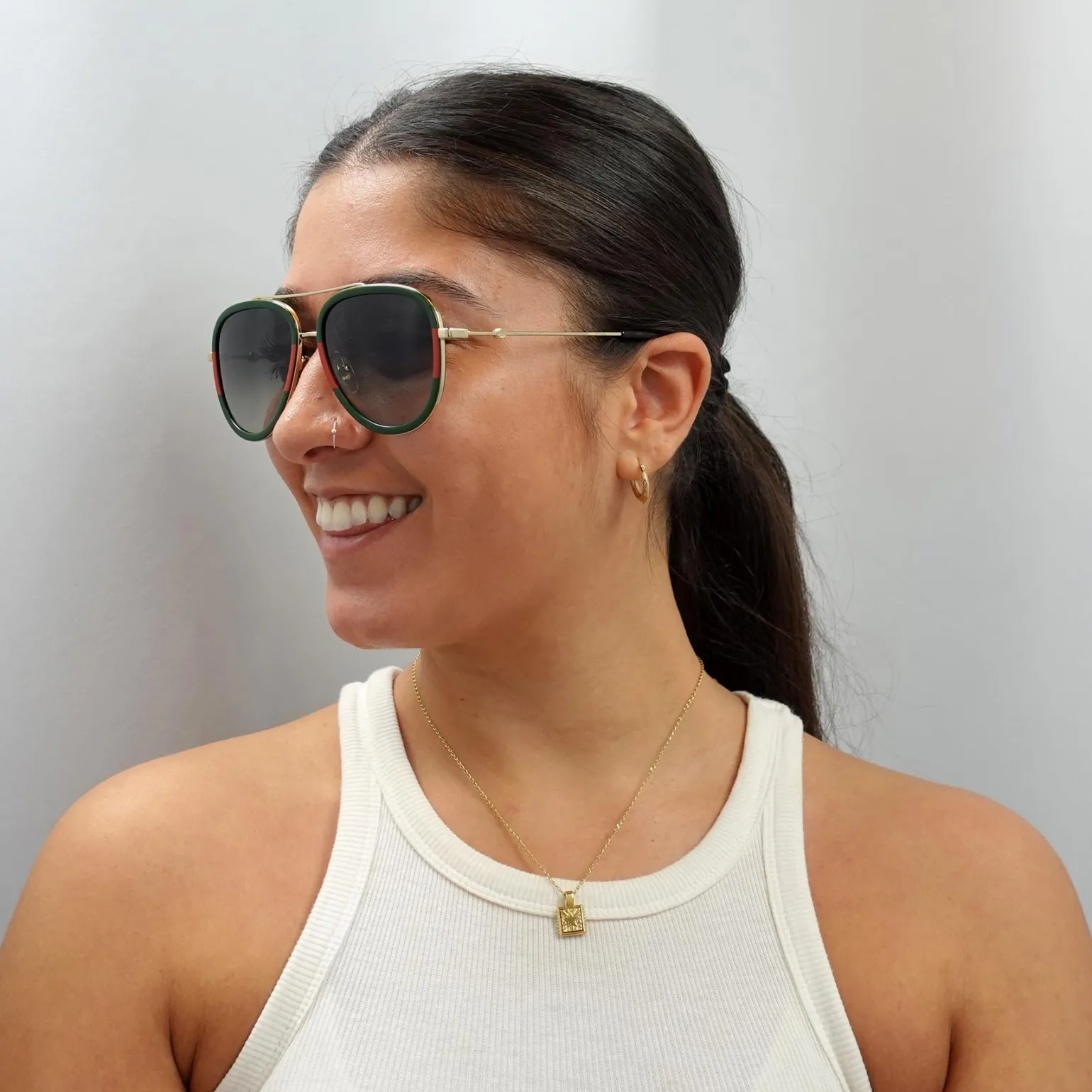 Gucci Sunglasses GG0062S 003 Gold Green Red Green Gradient