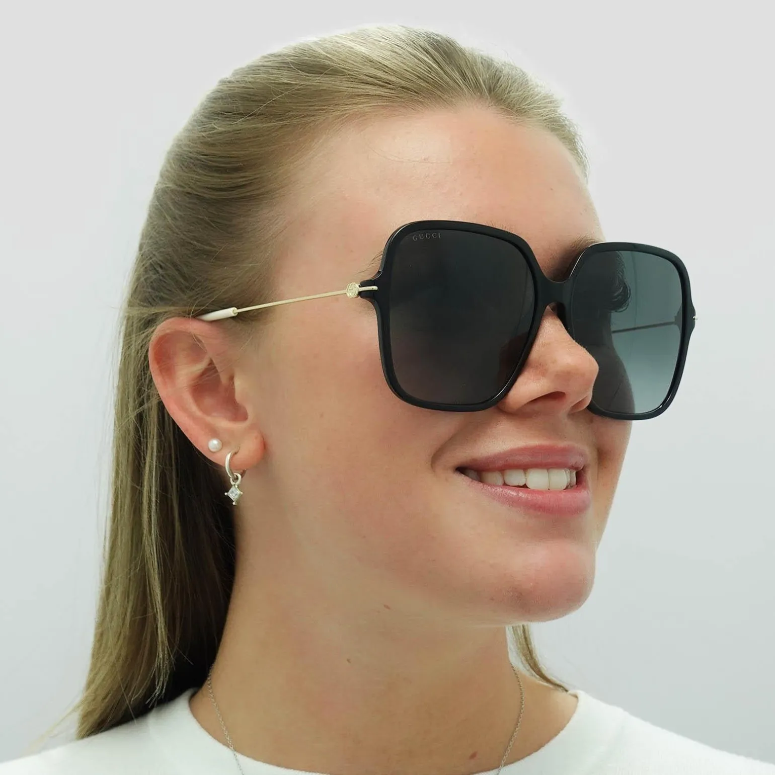 Gucci Sunglasses GG1267S 001 Shiny Black and Gold Grey Gradient
