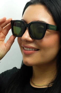 Gucci Sunglasses GG1670SK 005 Black with Green and Red Green