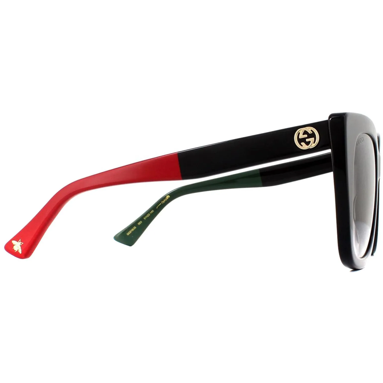 Gucci Sunglasses GG0163SN 003 Black with Red and Green Brown Gradient