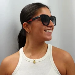 Gucci Sunglasses GG0163SN 003 Black with Red and Green Brown Gradient
