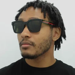 Gucci Sunglasses GG0001SN 002 Black and Green With Red Stripe Green