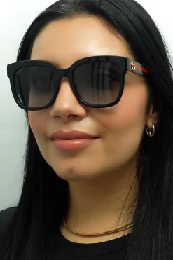 Gucci Sunglasses GG0034SN 002 Black With Green and Red Glitter Grey Gr