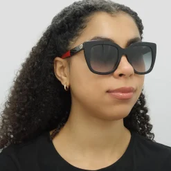Gucci Sunglasses GG0163SN 003 Black with Red and Green Brown Gradient