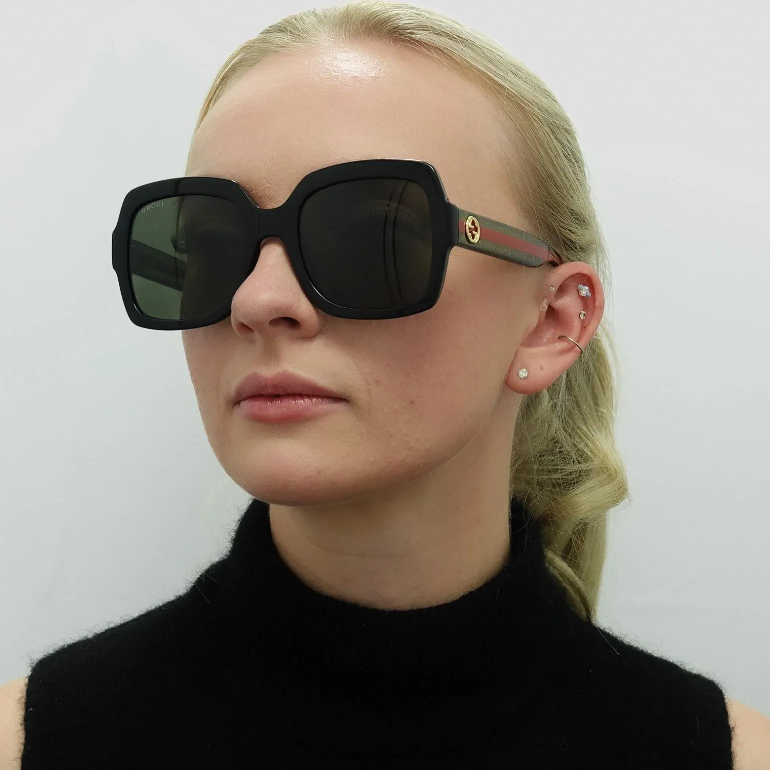 Gucci Sunglasses GG0036SN Black Green Glitter and Red Green