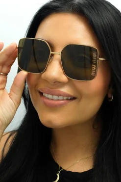 Miu Miu Sunglasses MU51YS 7OE01T Antique Gold Dark Brown