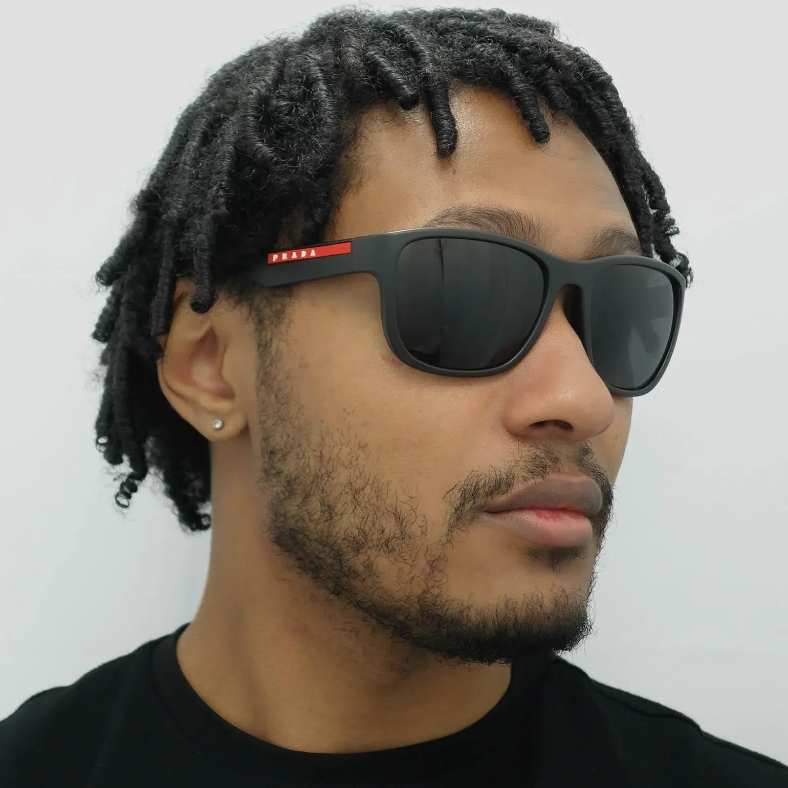 Prada Sport Sunglasses Mens PS01US DG05S0 - Rectangle Black Rubber Fra
