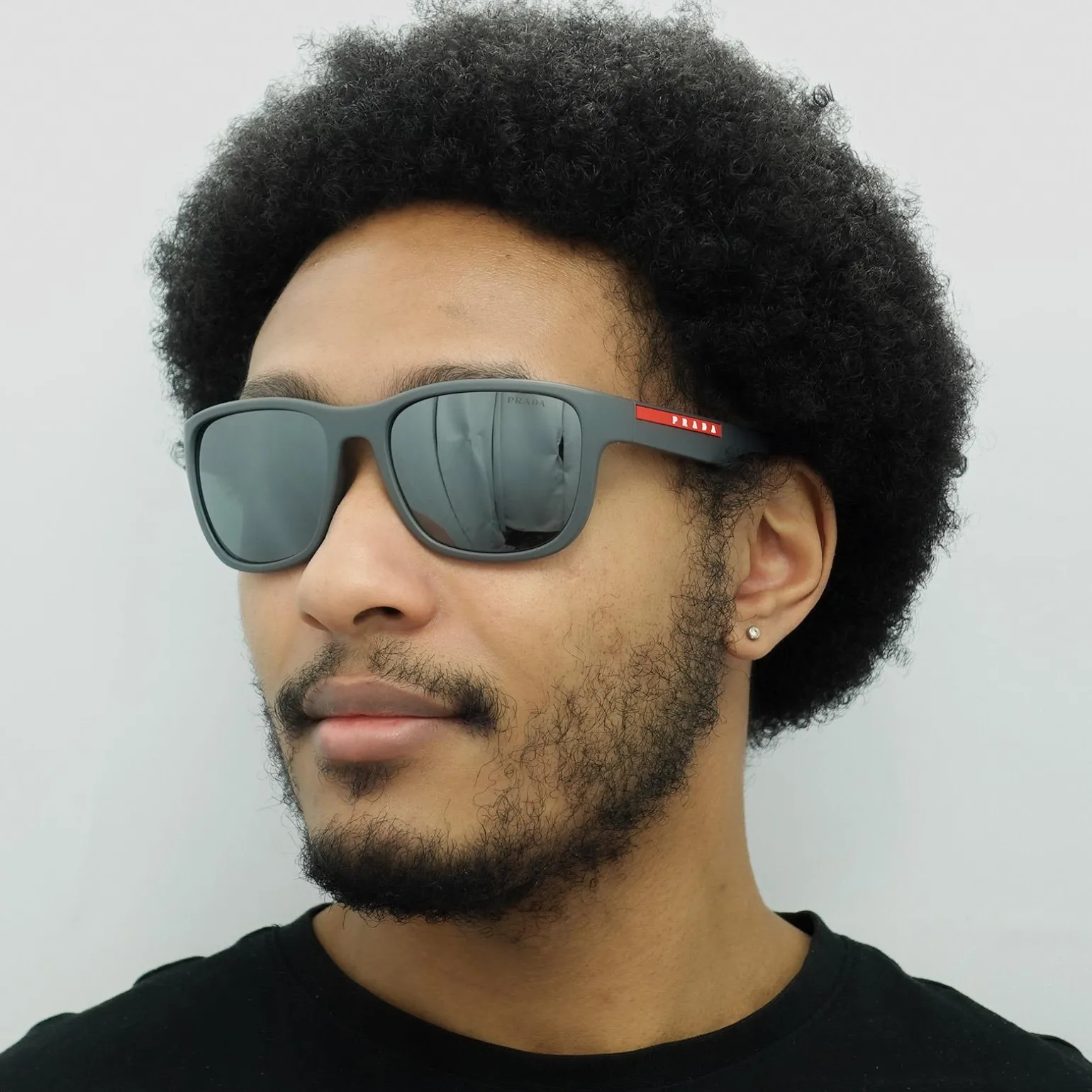 Prada Sport Sunglasses PS01US UFK5L0 Grey Rubber Dark Grey Mirror
