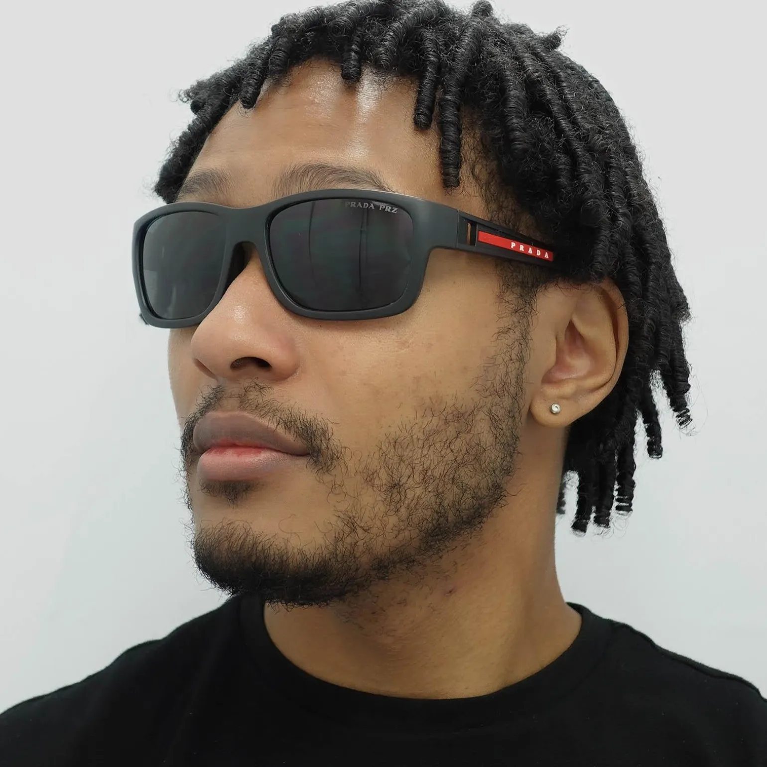 Prada Sport Sunglasses PS01WS DG002G Black Rubber Dark Grey Polarized