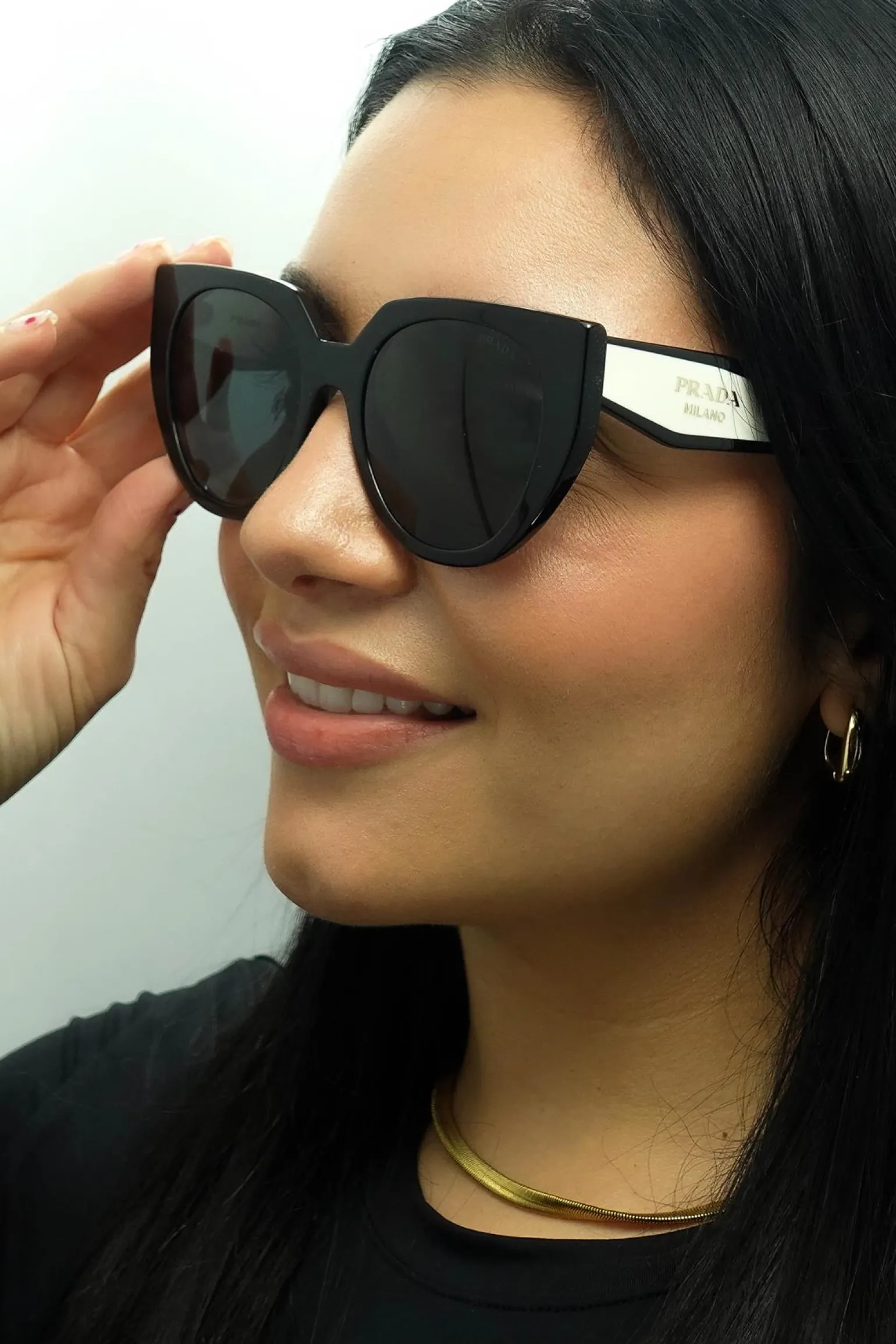 Prada Sunglasses PR14WS 09Q5S0 Black and Talc Dark Grey