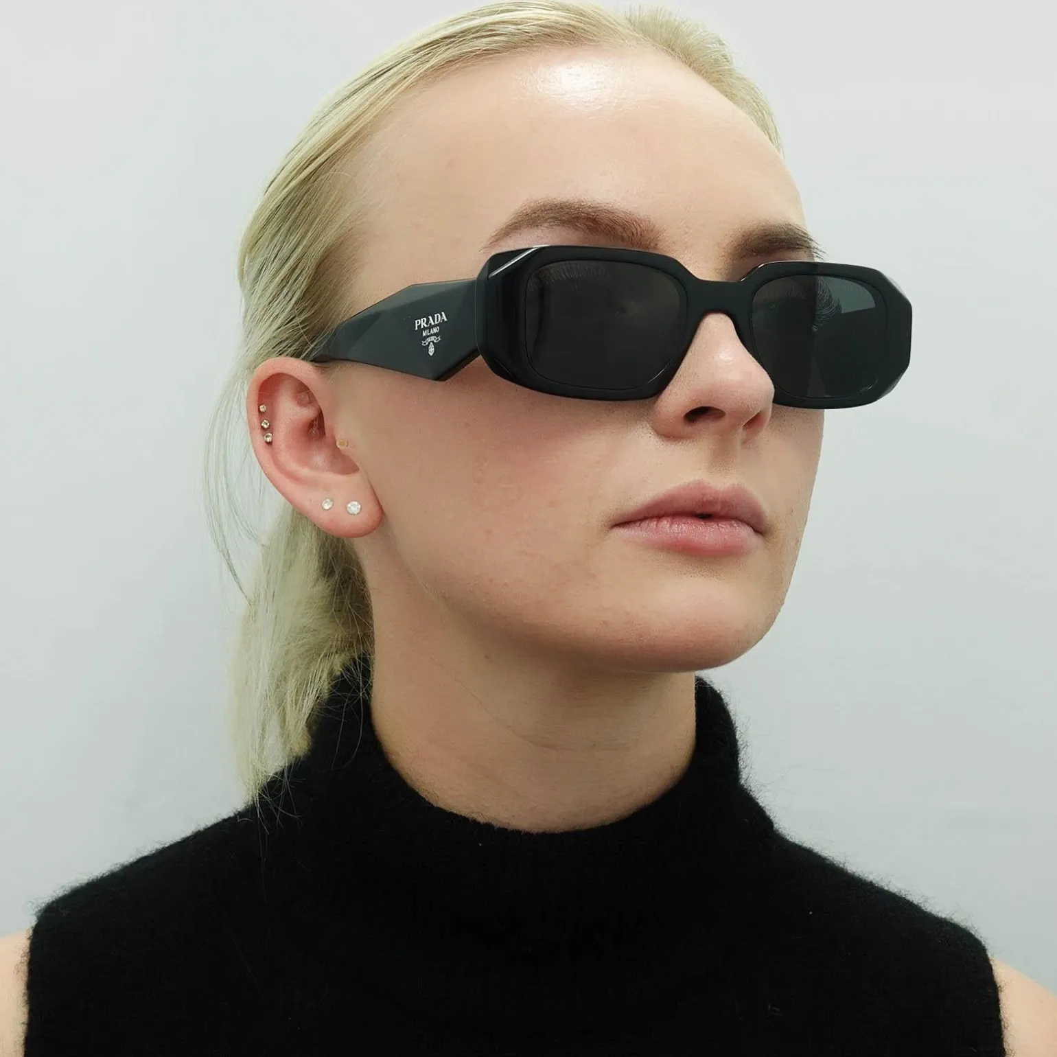 Prada Symbole Sunglasses - Women Luxury Rectangle PR17WS 1AB5S0 - Blac