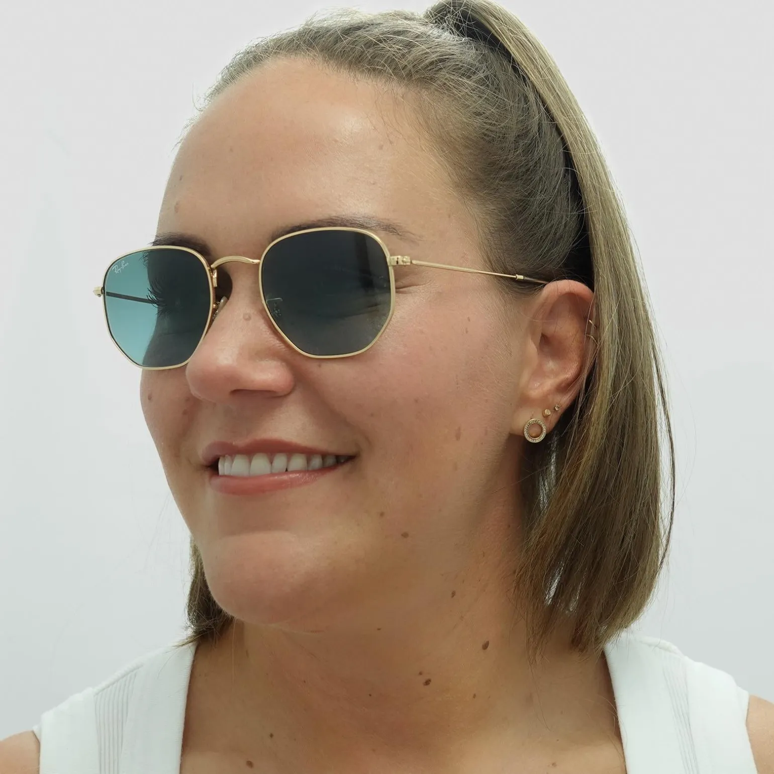 Ray-Ban Sunglasses Hexagonal RB3548N 91233M Gold Blue Grey Gradient