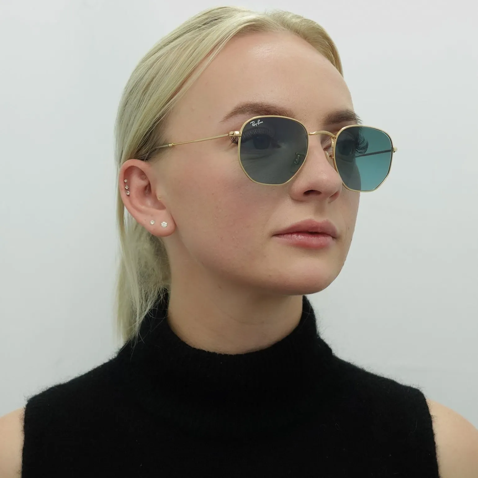 Ray-Ban Sunglasses Hexagonal RB3548N 91233M Gold Blue Grey Gradient