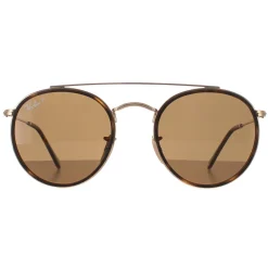 Ray-Ban Sunglasses Round Double Bridge 3647N 001/57 Gold Brown B-15 Po