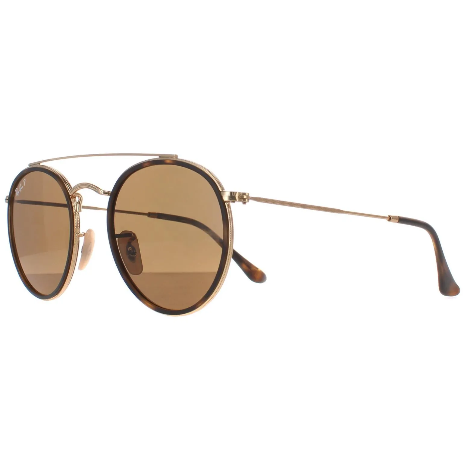 Ray-Ban Sunglasses Round Double Bridge 3647N 001/57 Gold Brown B-15 Po
