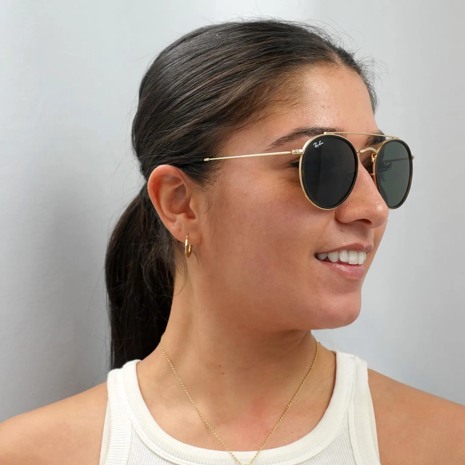Ray-Ban Sunglasses Round Double Bridge 3647N 001 Gold Green