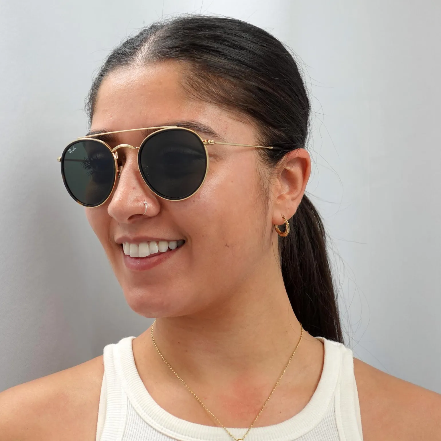 Ray-Ban Sunglasses Round Double Bridge 3647N 001 Gold Green