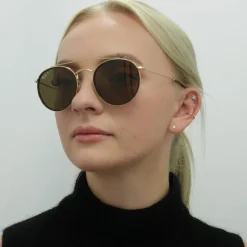 Ray-Ban Sunglasses Round Double Bridge 3647N 001/57 Gold Brown B-15 Po
