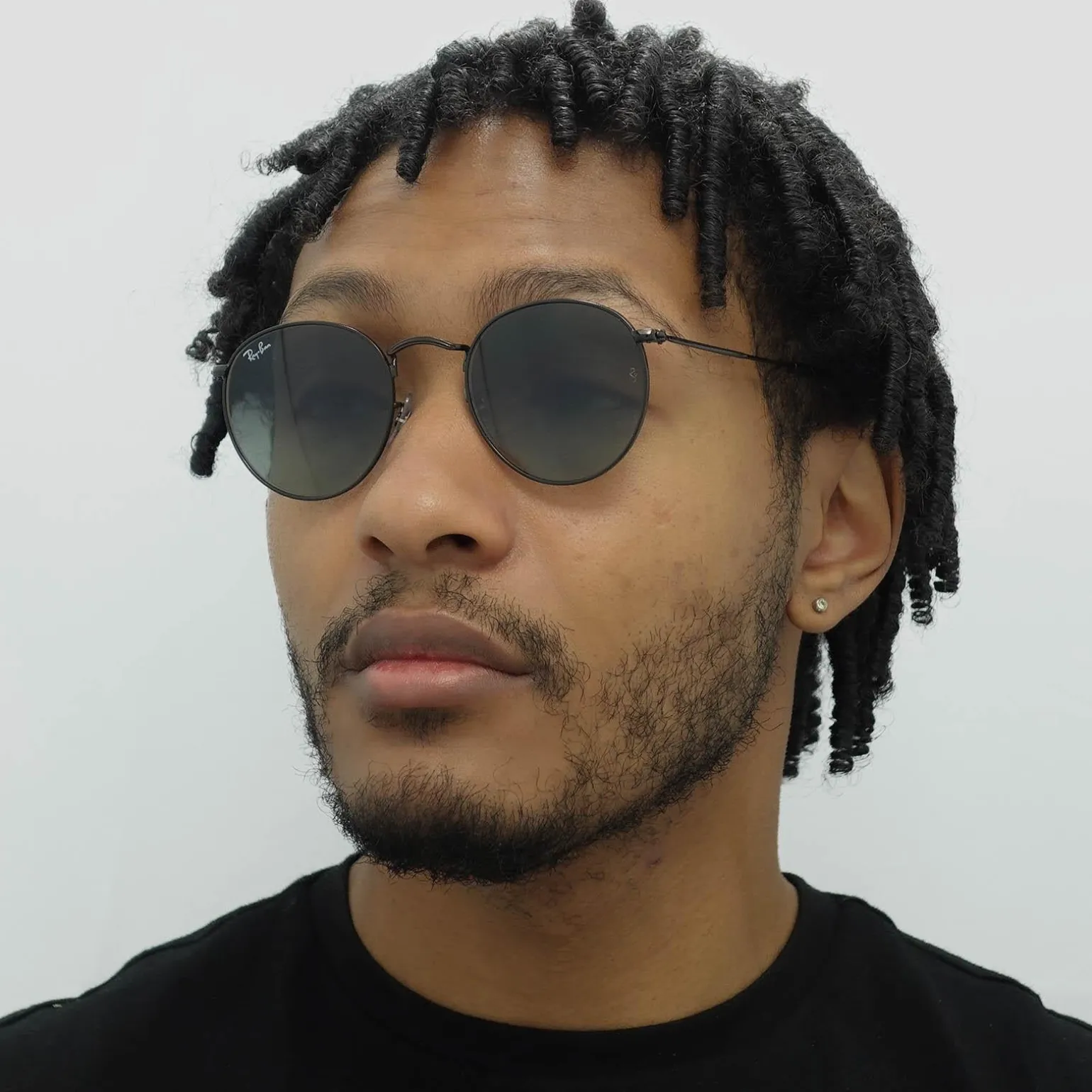 Ray-Ban Sunglasses Round Flat Lenses 3447N 002/71 Black Grey Gradient