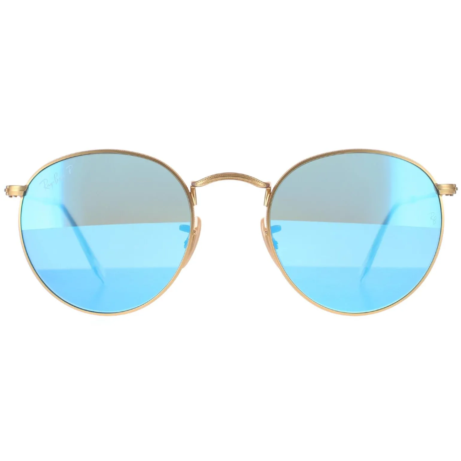 Ray-Ban Sunglasses Round Metal 3447 112/4L Gold Blue Polarized Flash M