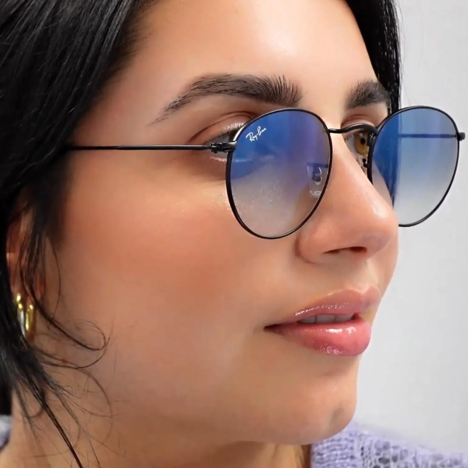Ray-Ban Sunglasses Round Metal 3447 112/4L Gold Blue Polarized Flash M