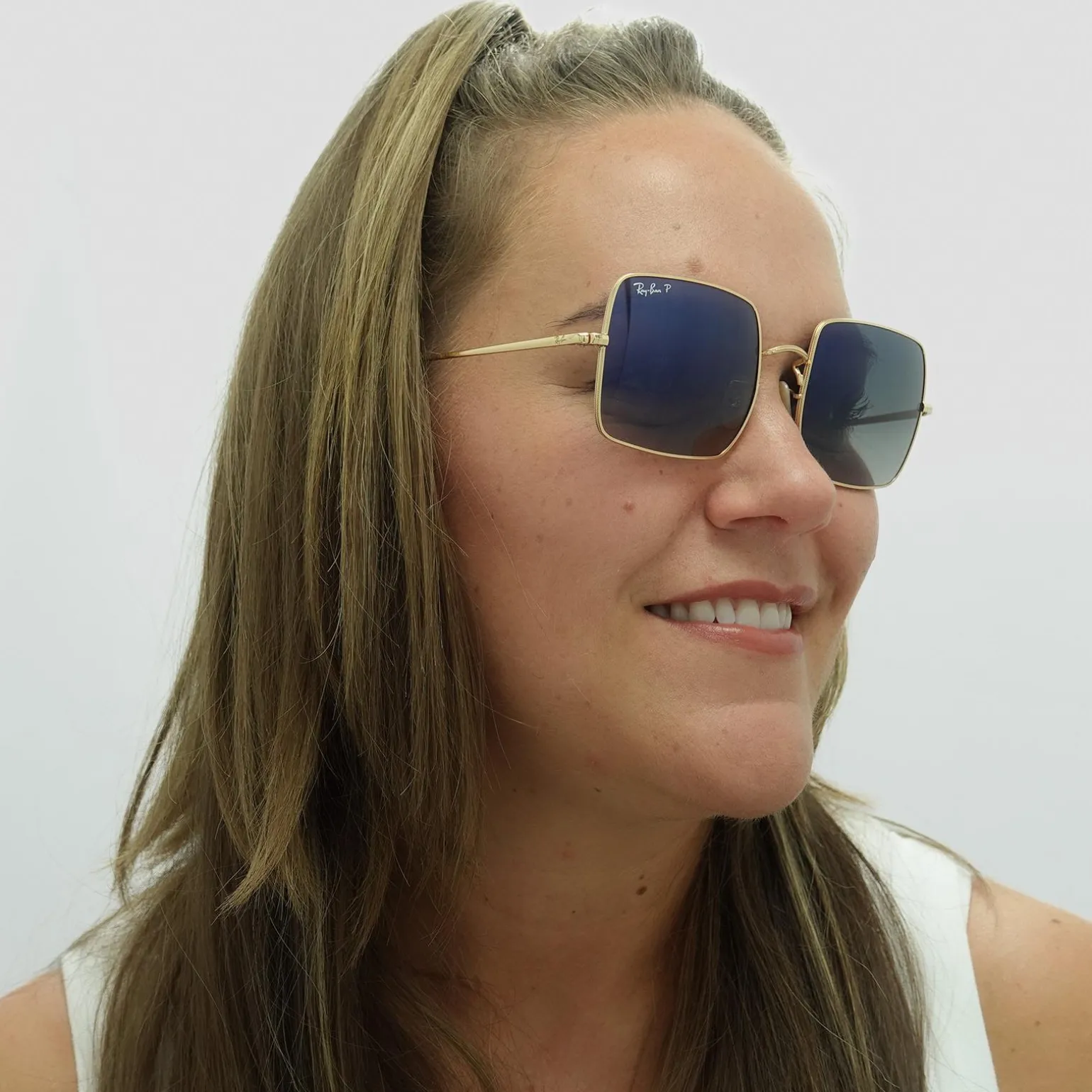 Ray-Ban Sunglasses Square RB1971 914778 Polished Gold Blue Grey Gradie