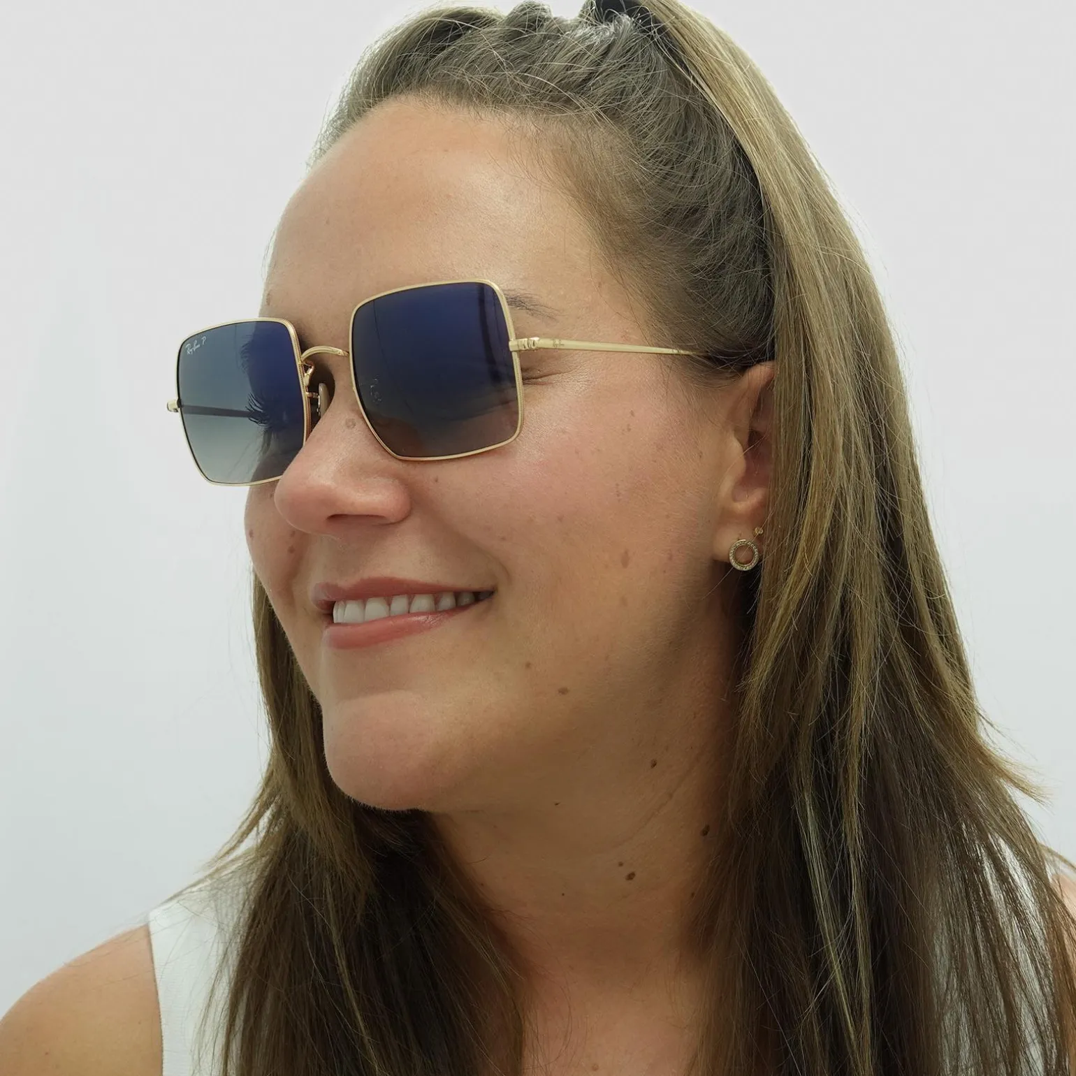 Ray-Ban Sunglasses Square RB1971 914778 Polished Gold Blue Grey Gradie